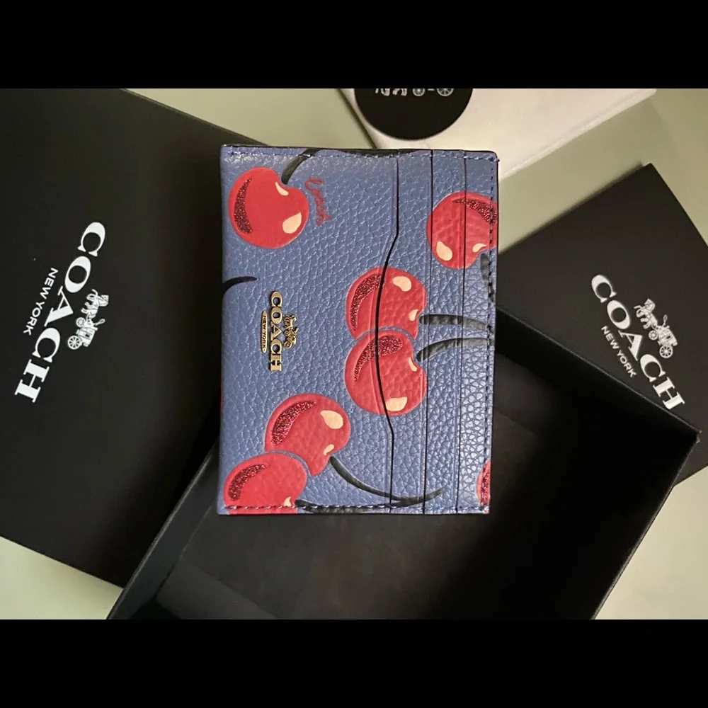 COPY - Coach Card Case with Cherry Print - Picture 1 of 3